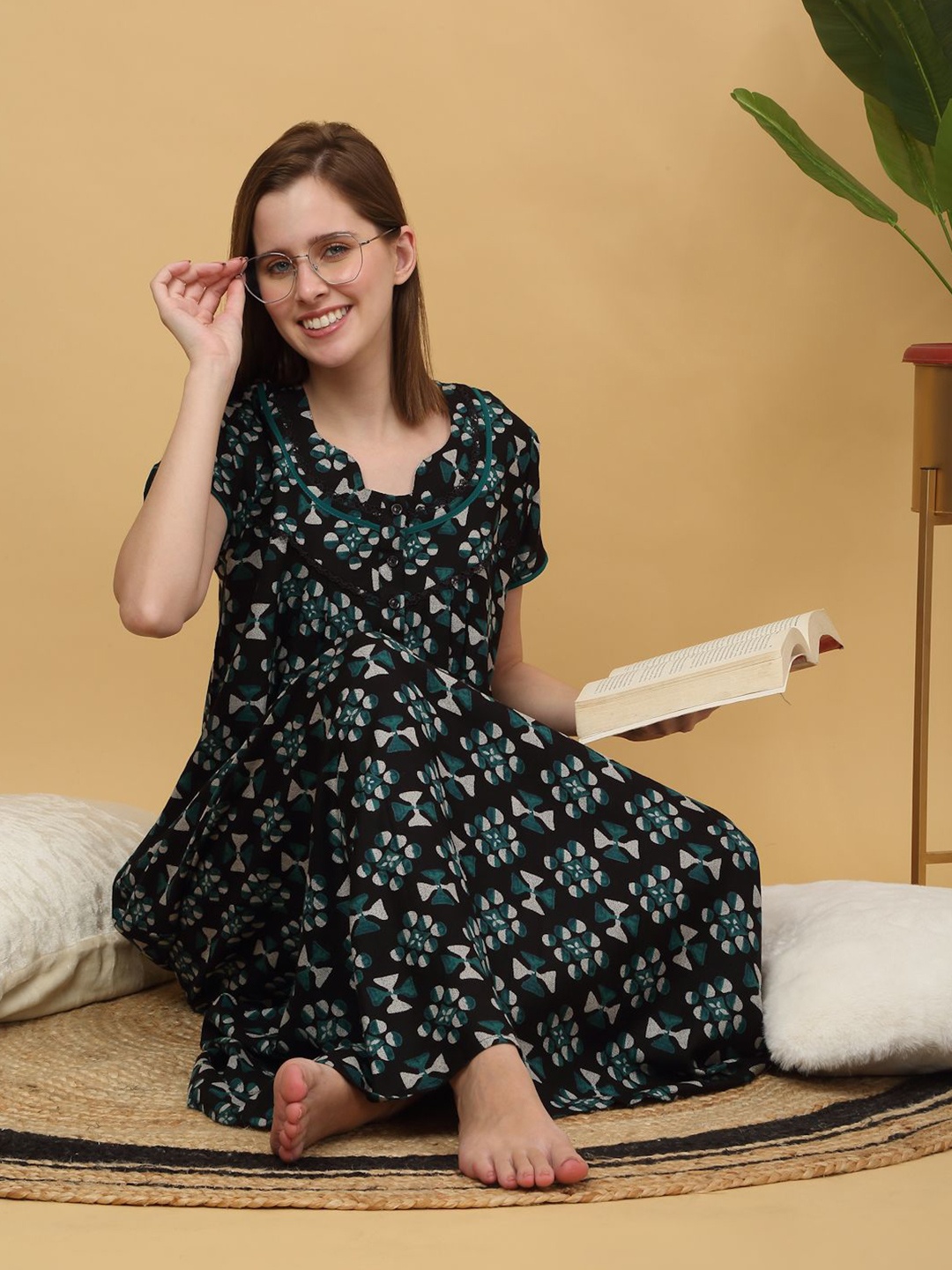 

Sweet Dreams Printed pure cotton Maxi Nightdress, Black