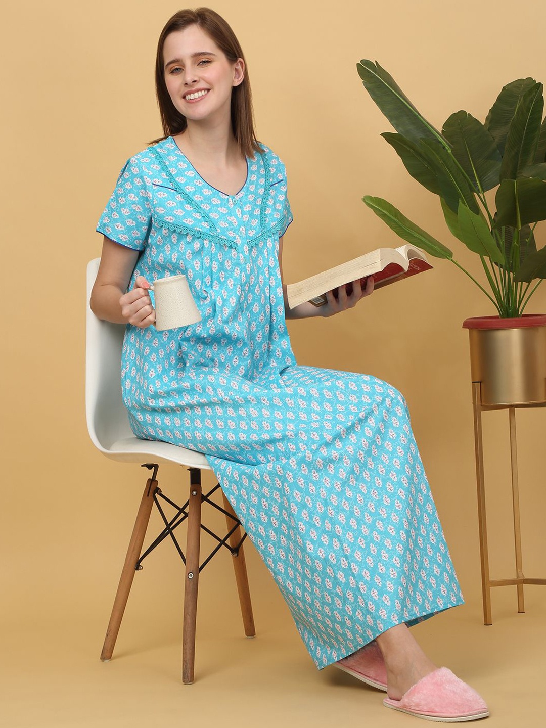 

Sweet Dreams Printed pure cotton Maxi Nightdress, Blue