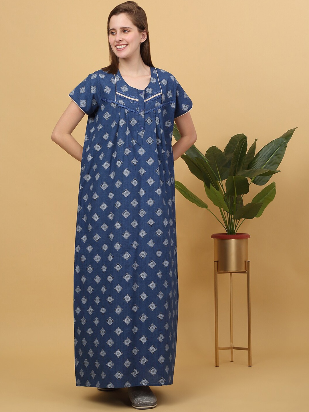 

Sweet Dreams Printed Pure Cotton Maxi Nightdress, Blue