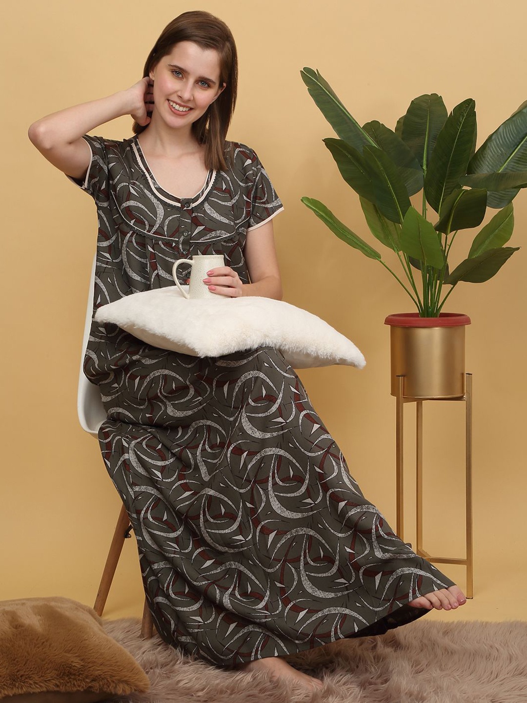 

Sweet Dreams Printed pure cotton Maxi Nightdress, Green