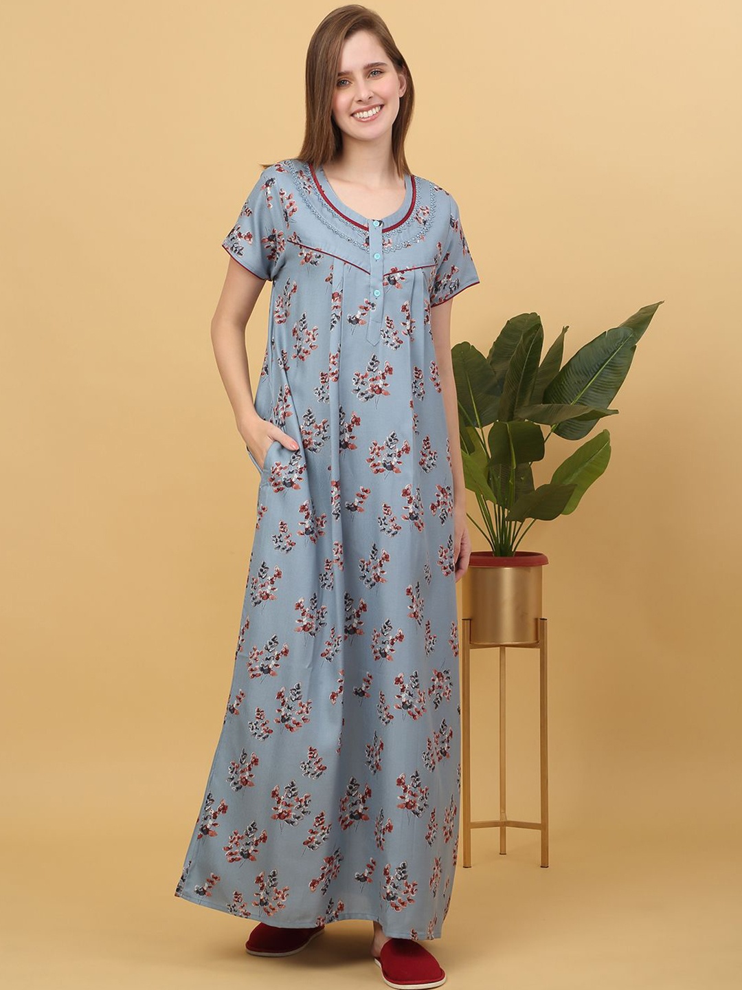

Sweet Dreams Printed pure cotton Maxi Nightdress, Blue