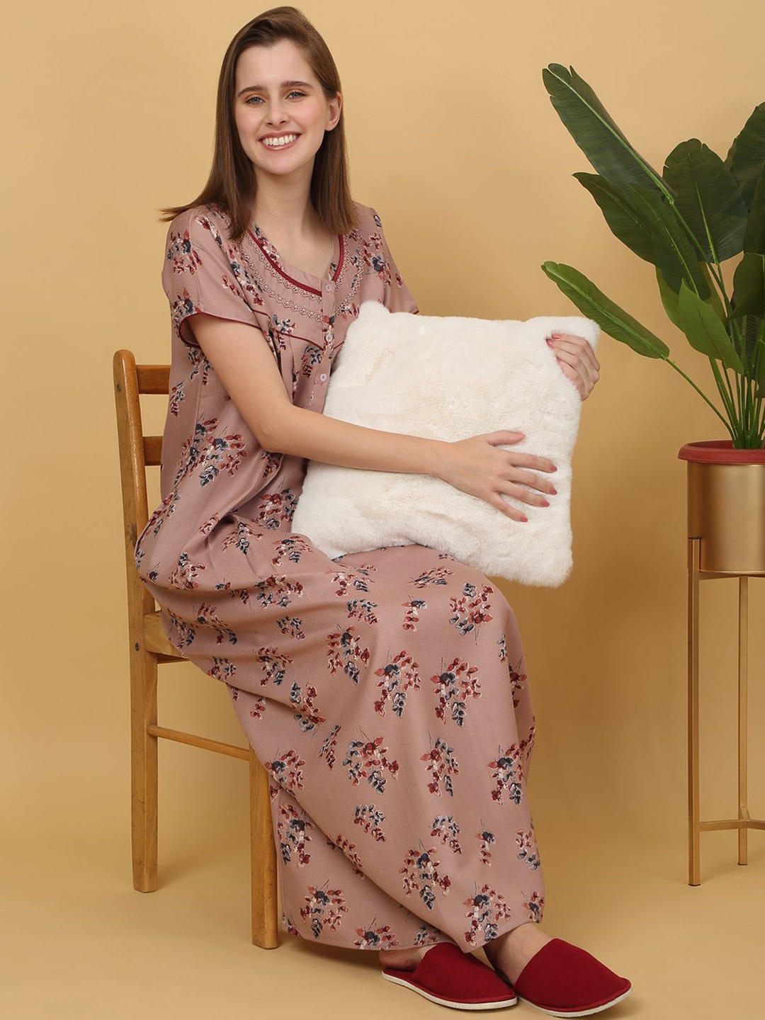 

Sweet Dreams Printed pure cotton Maxi Nightdress, Rose