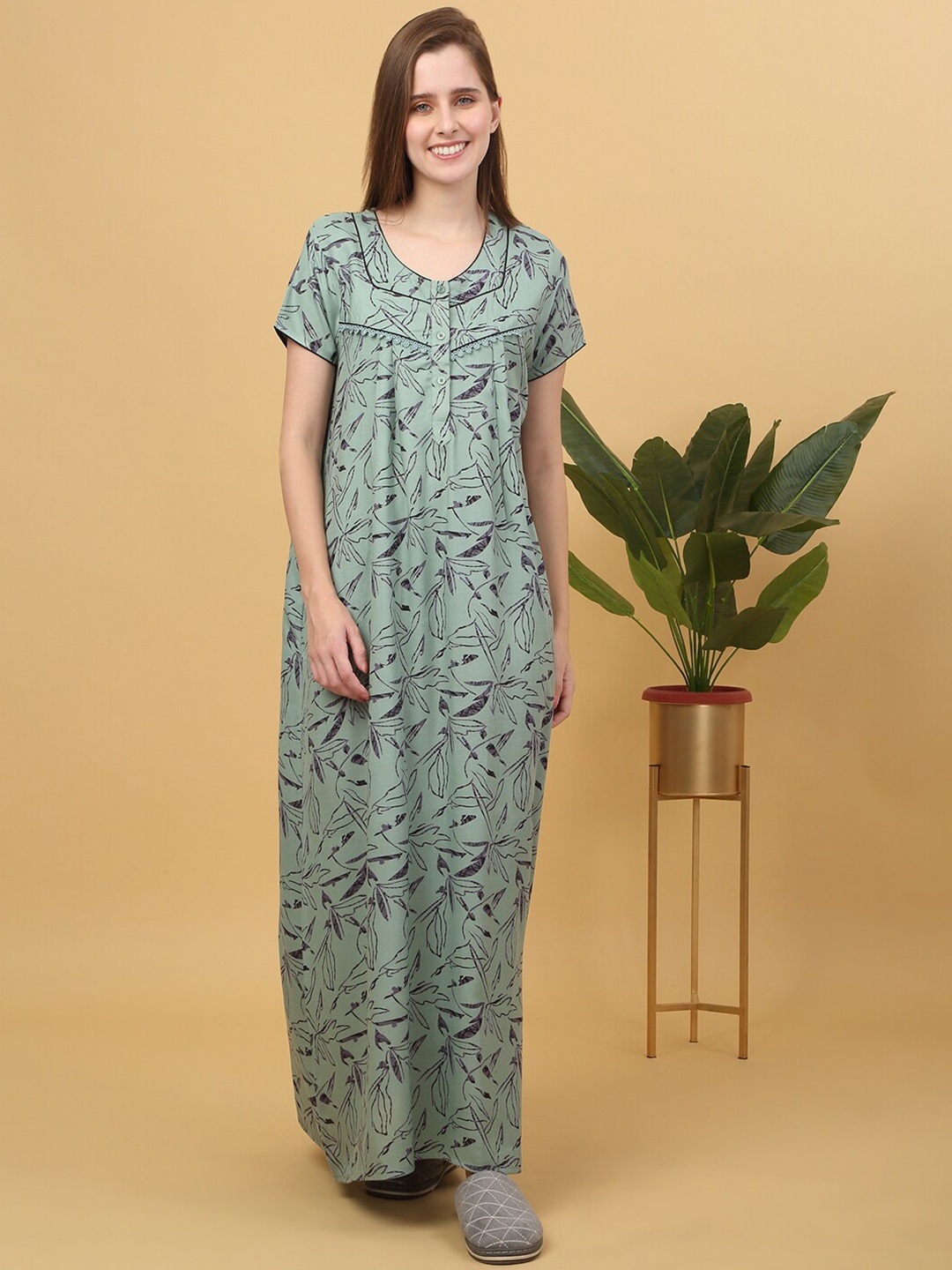 

Sweet Dreams Printed pure cotton Maxi Nightdress, Green