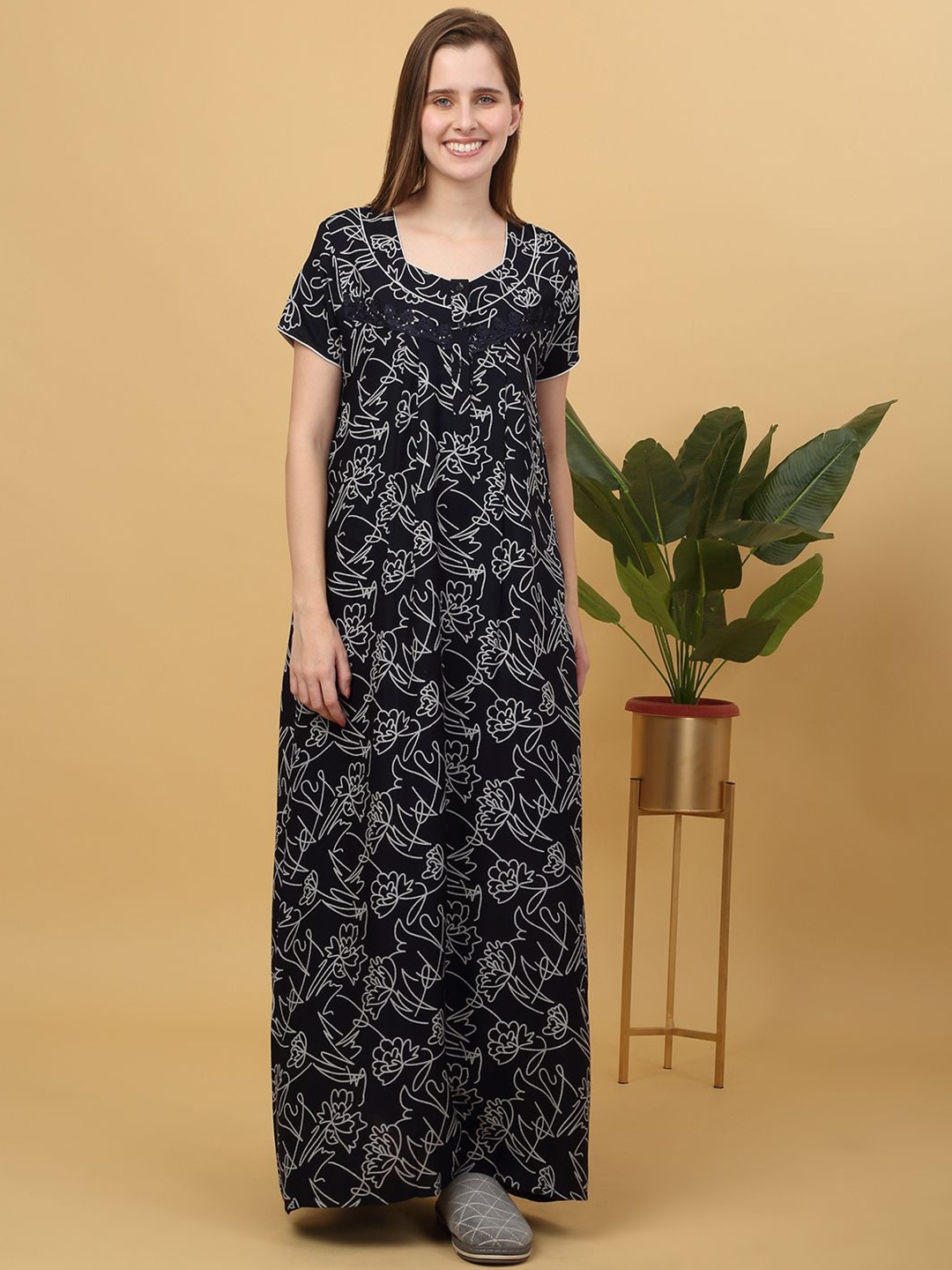 

Sweet Dreams Printed pure cotton Maxi Nightdress, Navy blue