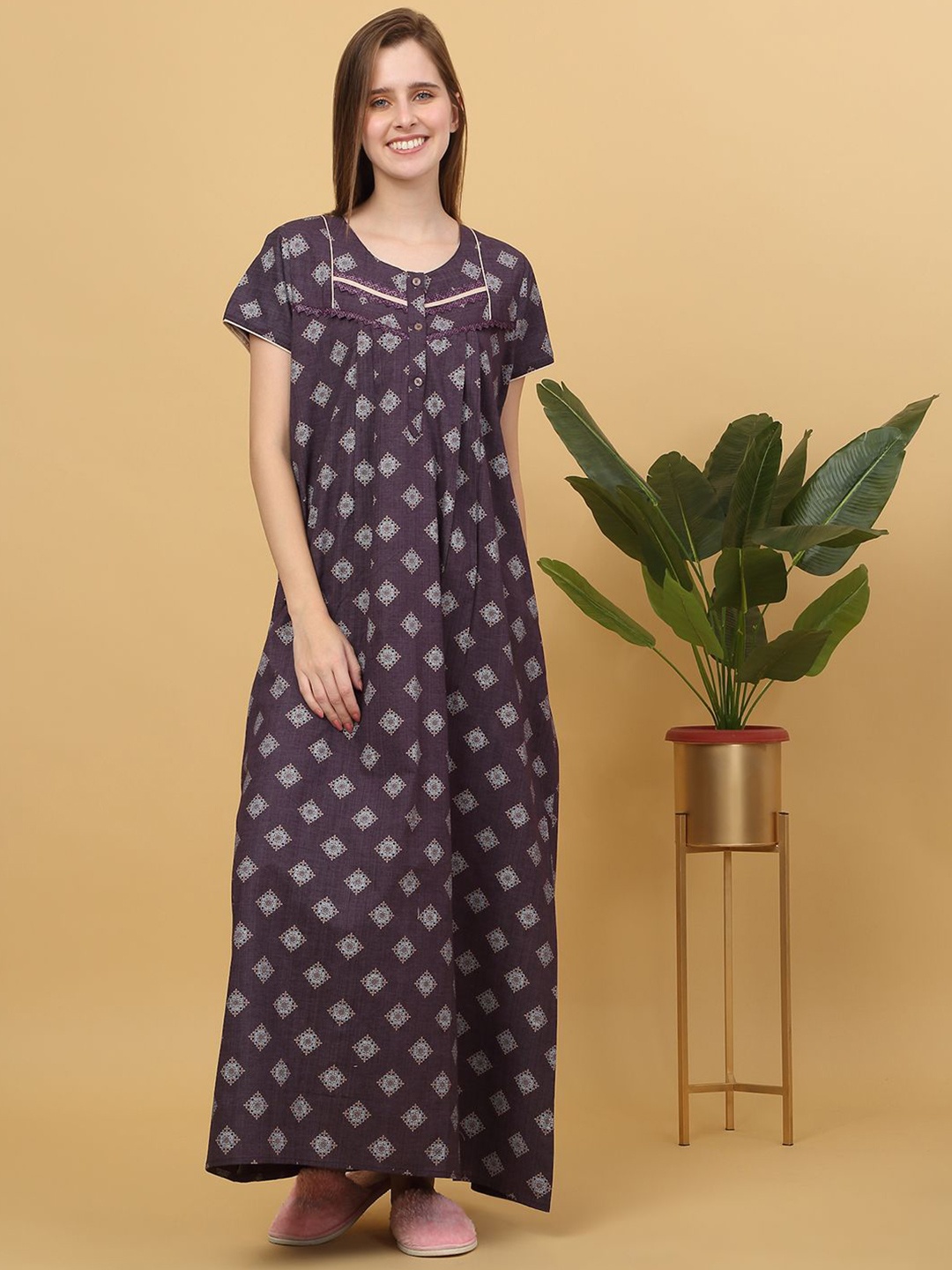 

Sweet Dreams Printed pure cotton Maxi Nightdress, Burgundy