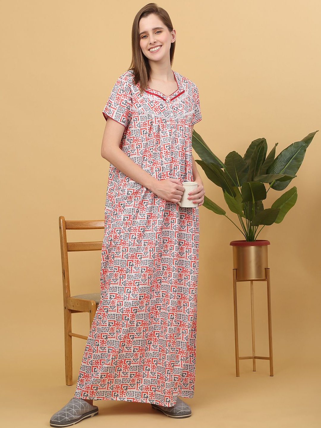 

Sweet Dreams Printed Maxi Nightdress, Peach
