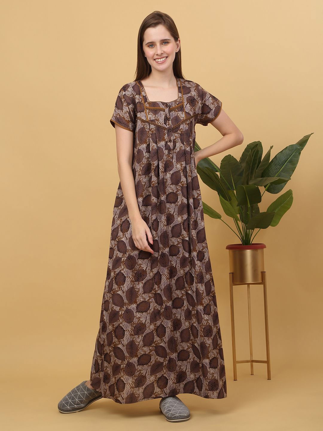 

Sweet Dreams Ethnic Motifs Printed Maxi Nightdress, Brown