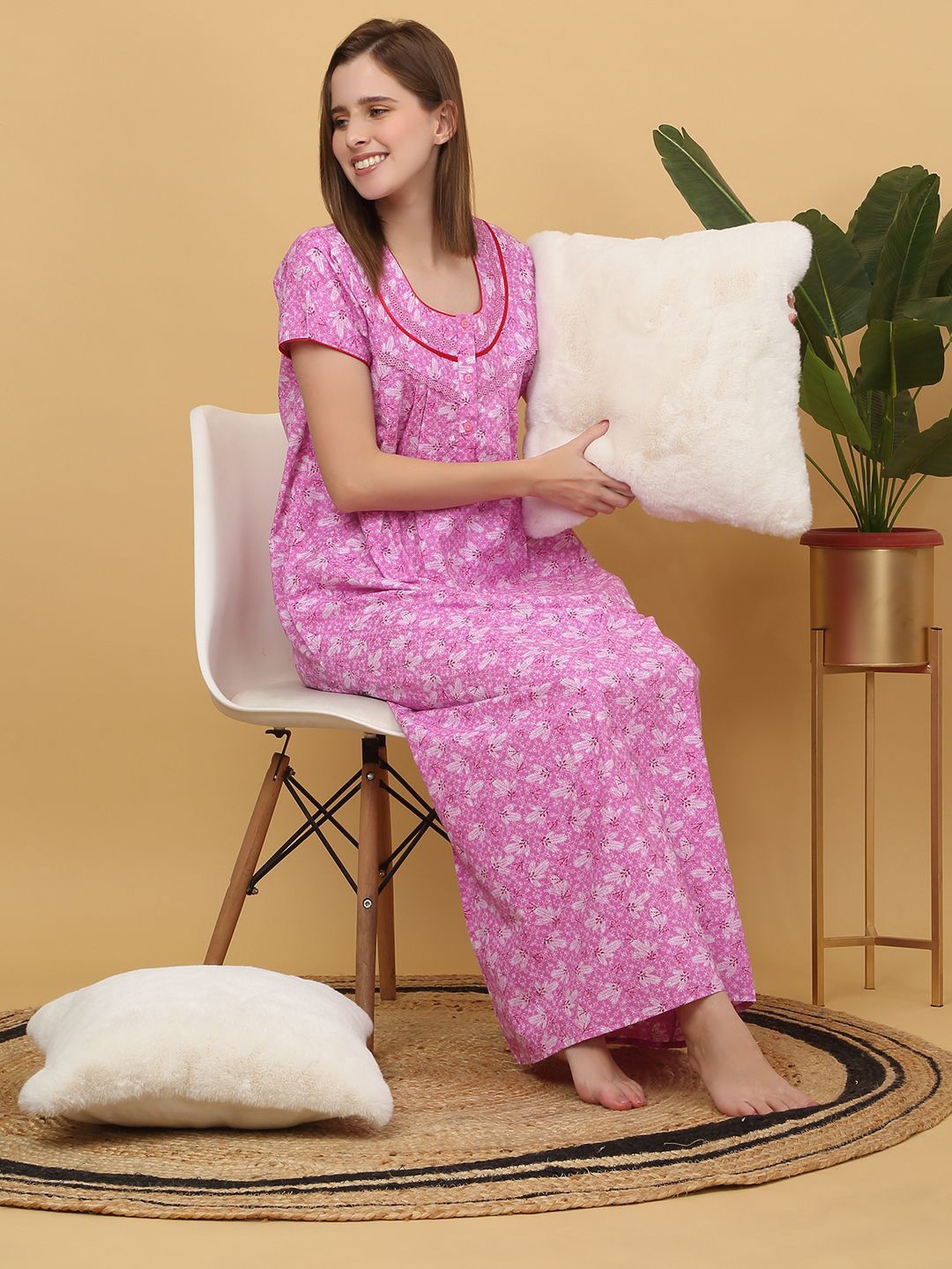 

Sweet Dreams Printed pure cotton Maxi Nightdress, Pink