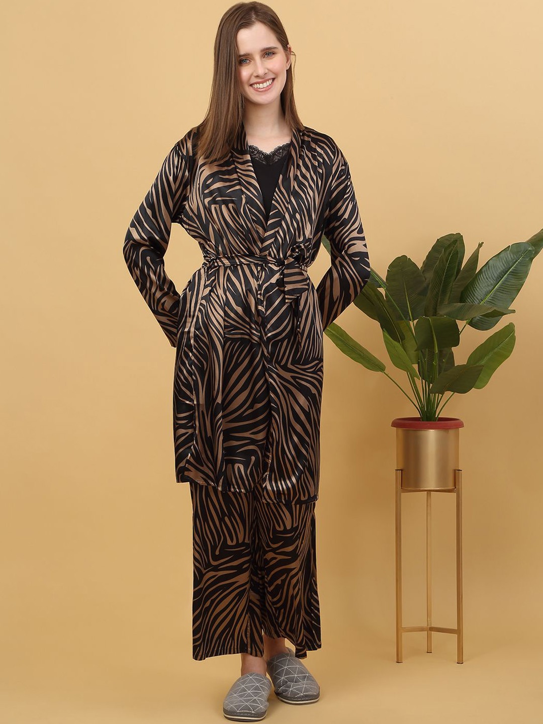 

Sweet Dreams Women Animal Print satin Night suit, Black