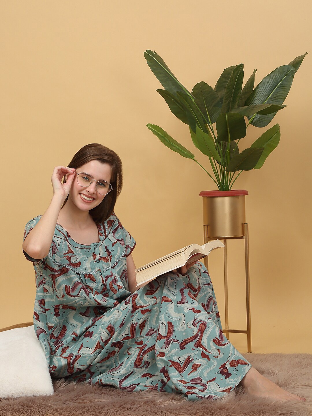

Sweet Dreams Printed pure cotton Maxi Nightdress, Green