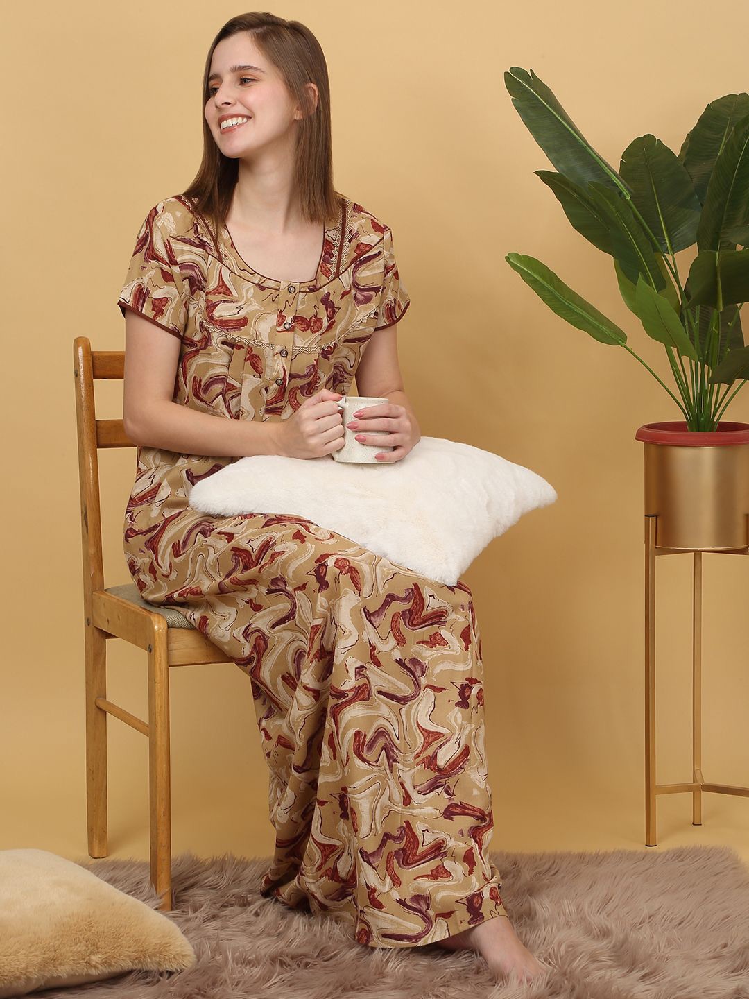 

Sweet Dreams Printed pure cotton Maxi Nightdress, Mustard