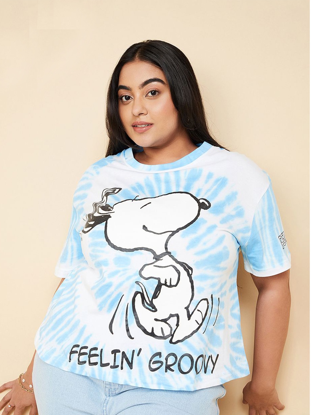 

max URB_N Women Snoopy Print Tie and Dye T-shirt, Blue
