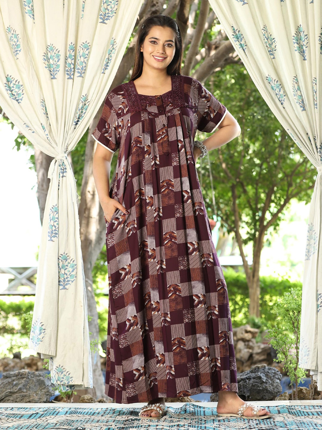 

G4Girl Printed Maxi Nightdress, Maroon