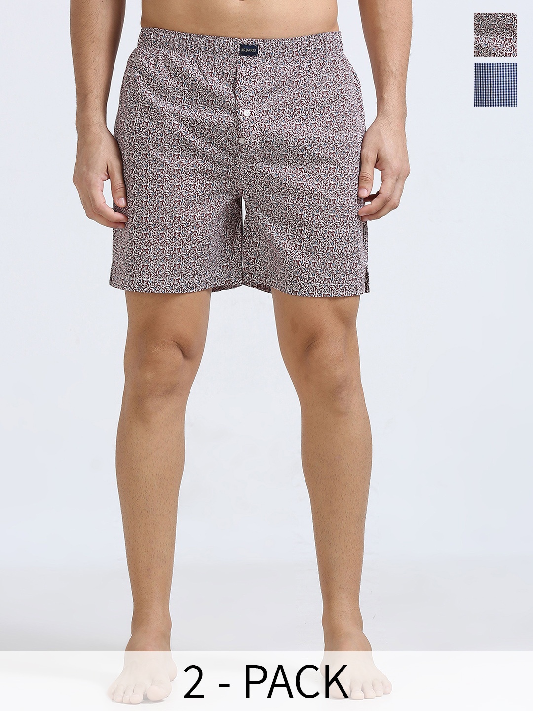 

URBARO Pack Of 2 Printed Pure Cotton Boxers 23UBX3236, Maroon