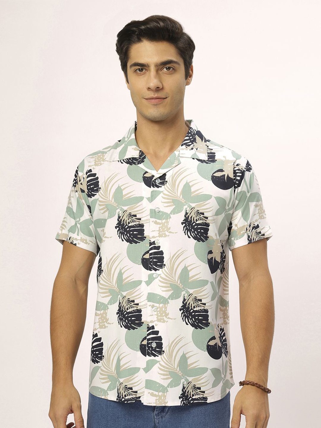 

N AND J Men Printed Casual Shirt, White