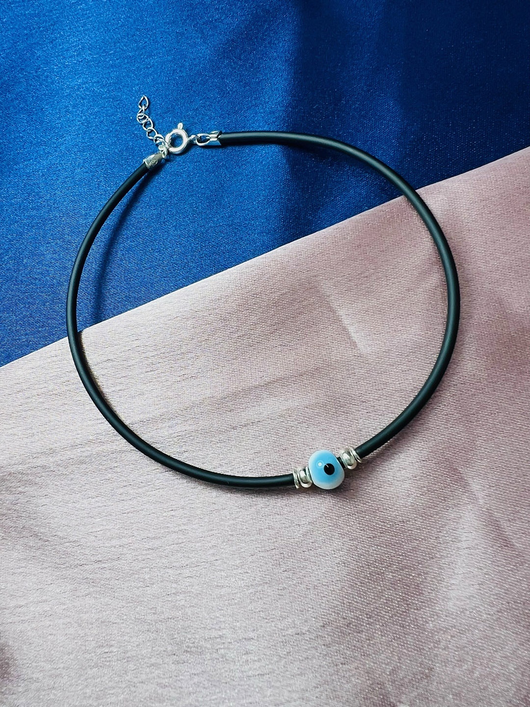 

Arte Jewels 92.5 Sterling Silver Evil Eye-Charm Anklet, Black