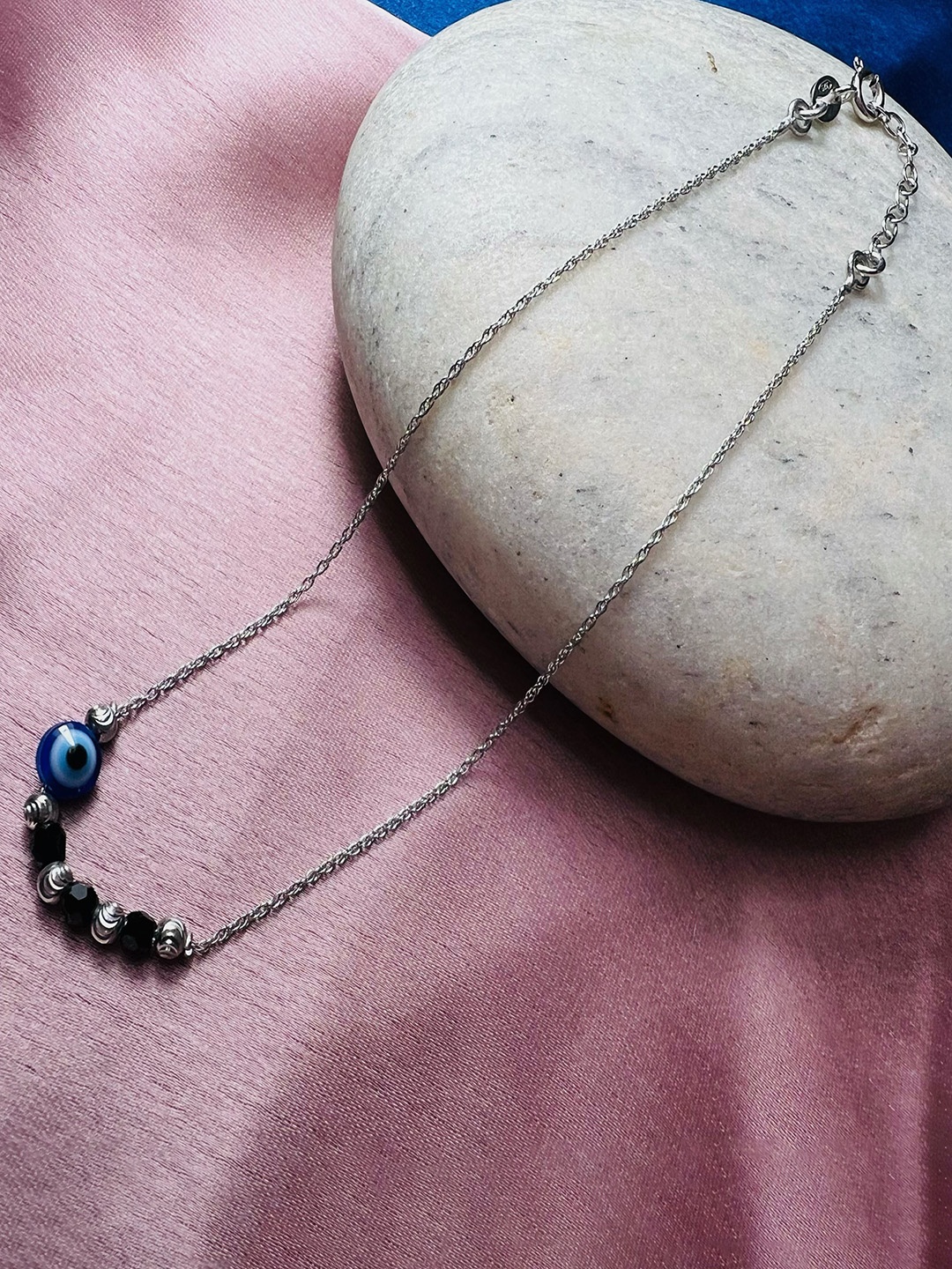 

Arte Jewels Beaded Evil Eye Anklet, Silver