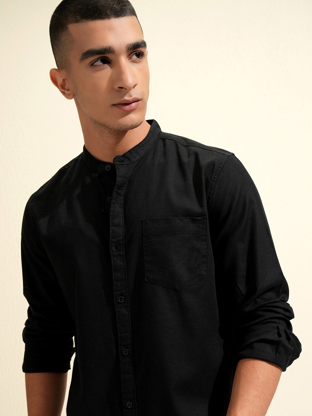 

HIGHLANDER Popcorn Textured Printed Checked Casual Shirt, Black