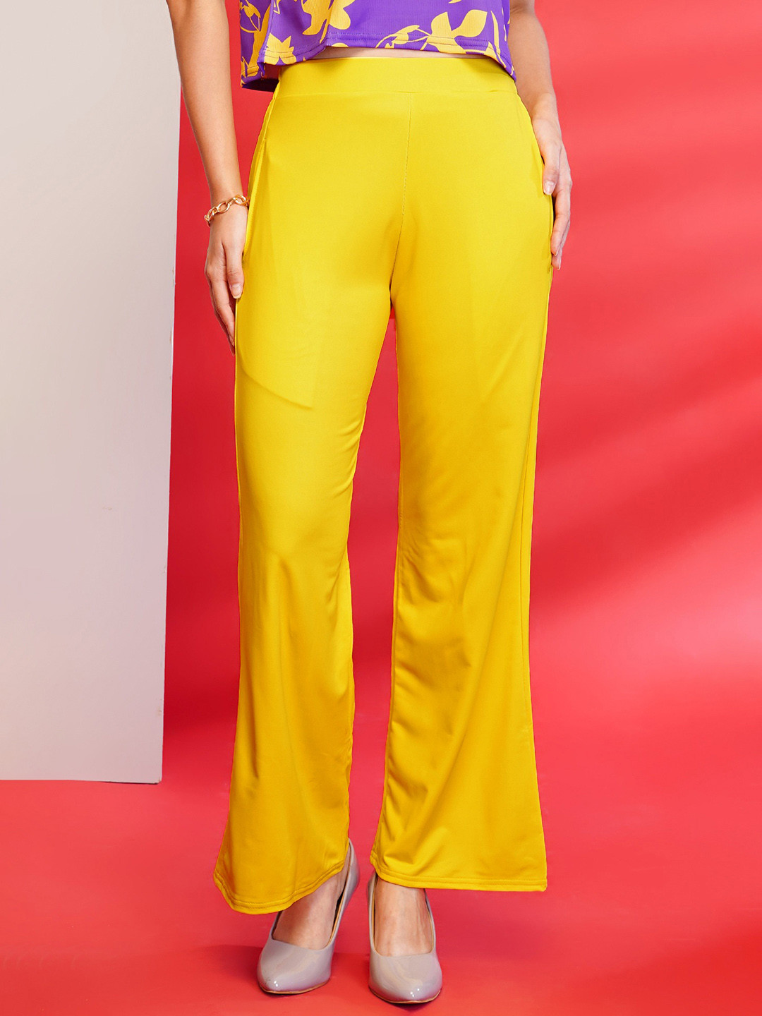 

DressBerry Classic High-Rise Parallel Elasticated Trousers, Yellow
