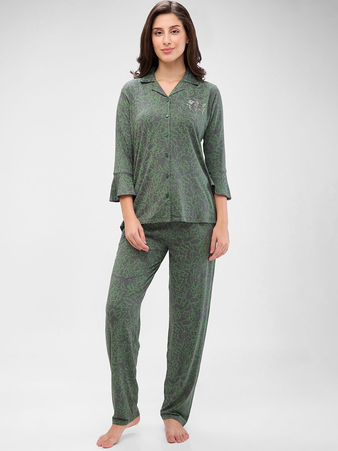 

Juliet Women Printed Night suit, Green