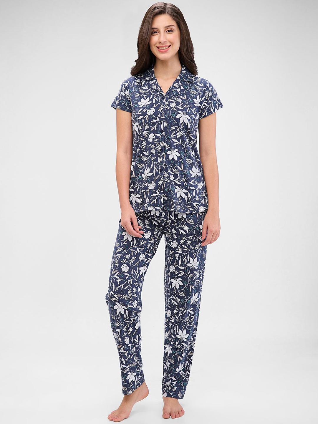 

Juliet Women Printed Night suit, Navy blue