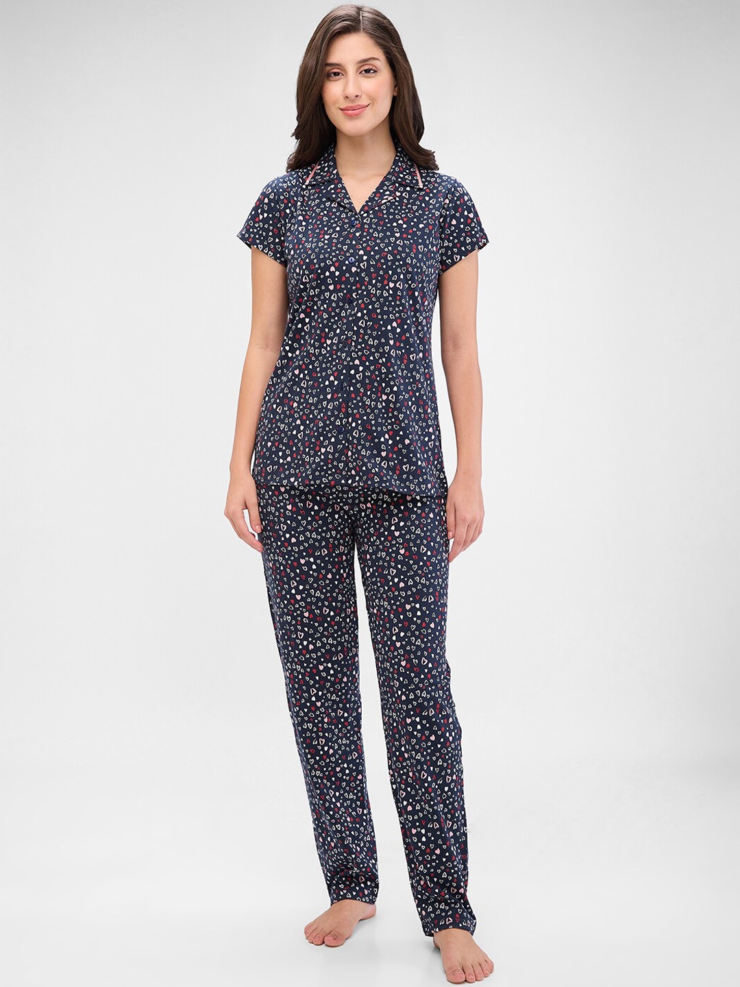 

Juliet Women Printed Night suit, Navy blue