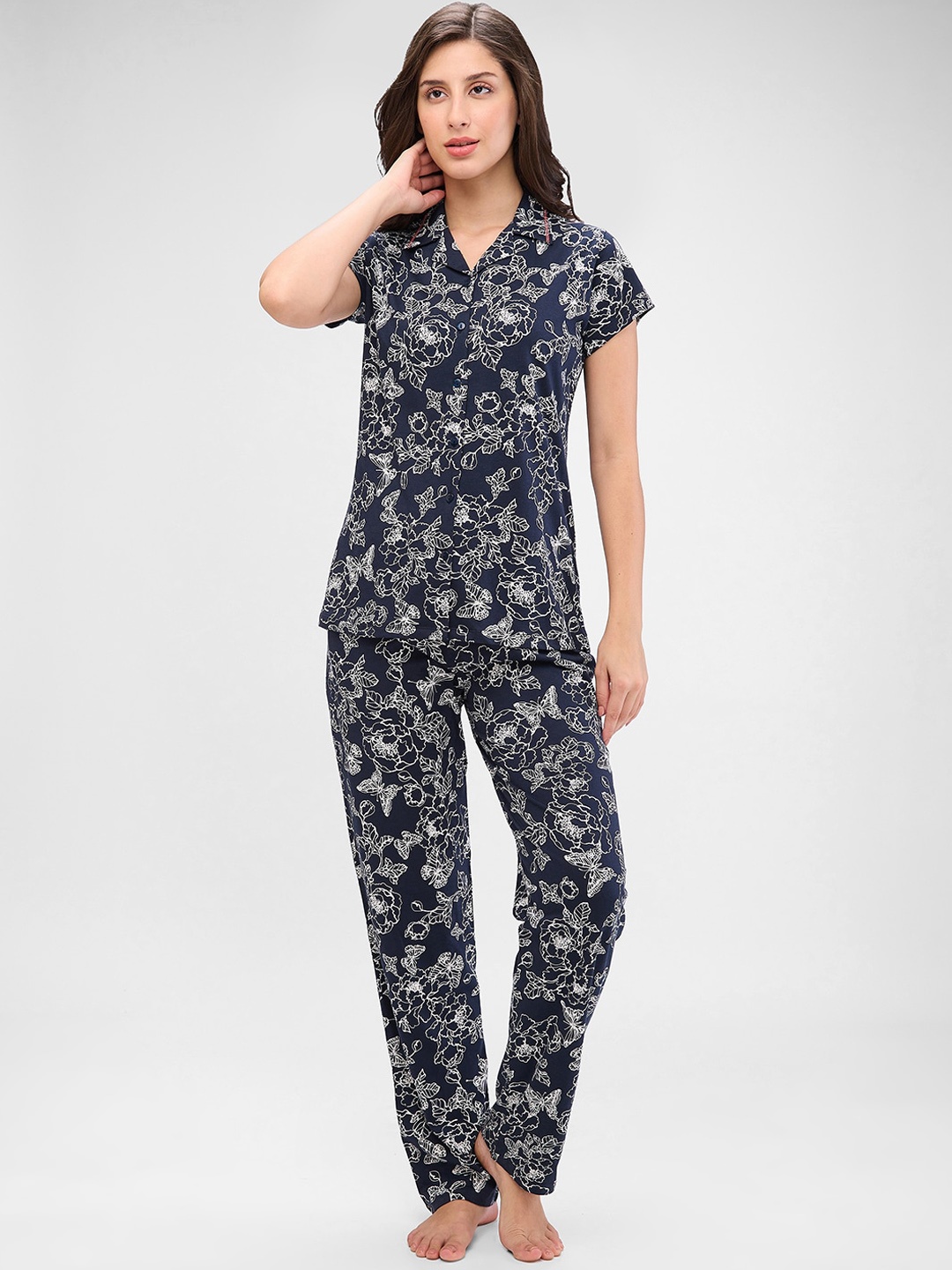 

Juliet Women Printed Night suit, Navy blue