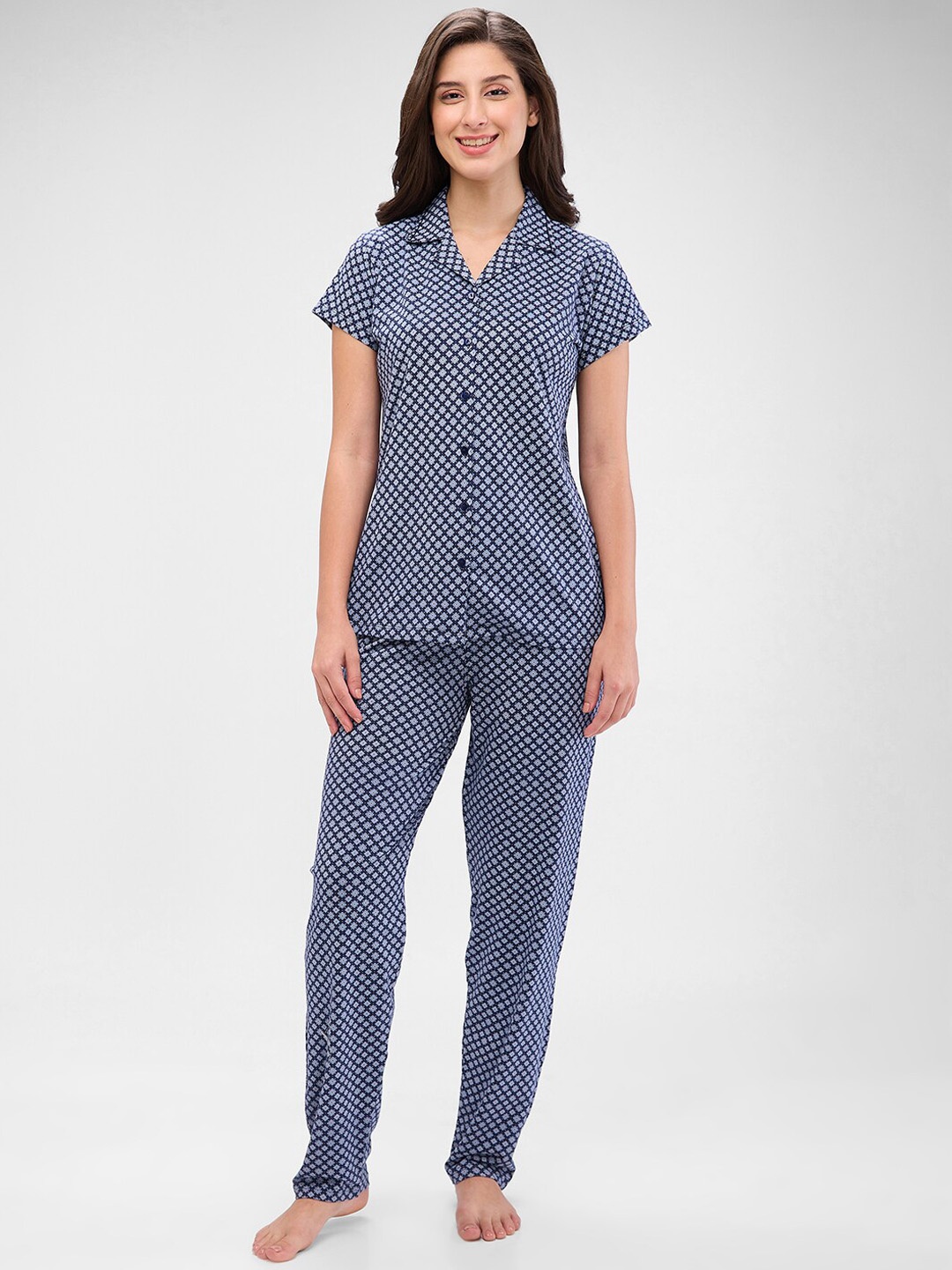 

Juliet Women Printed Night suit, Navy blue