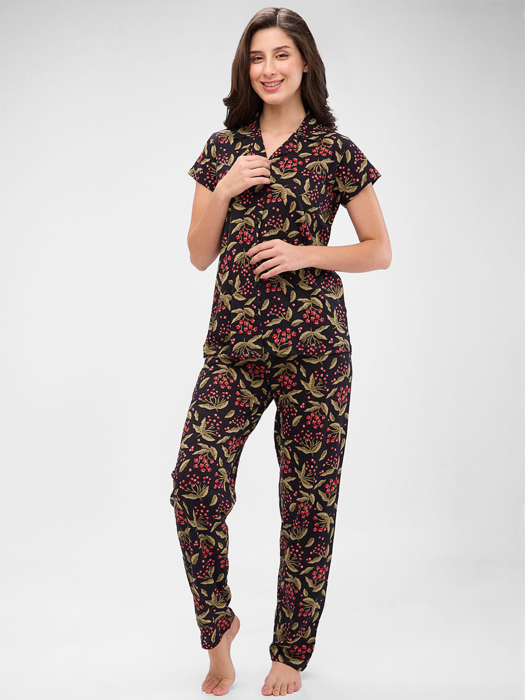 

Juliet Women Printed Night suit, Black