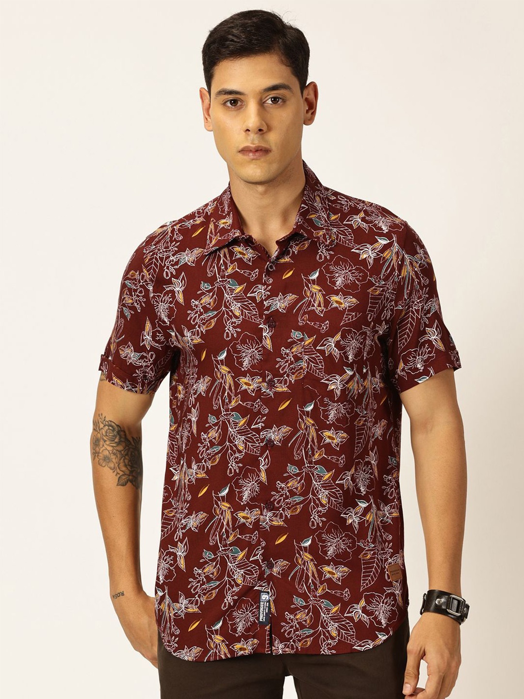 

Provogue Men Classic Slim Fit Floral Opaque Printed Casual Shirt, Maroon