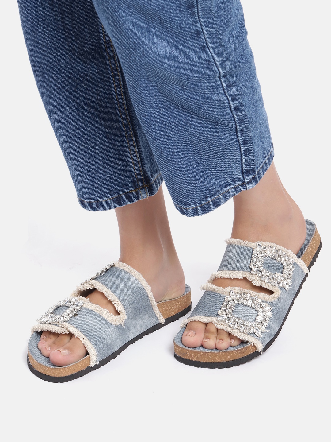 

ZORI WORLD Women Embellished Open Toe Flats with Buckles, Blue