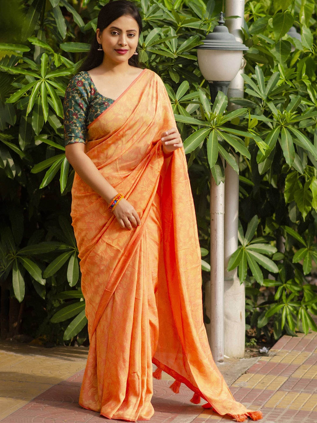 

Mitera Woven Design Saree, Orange