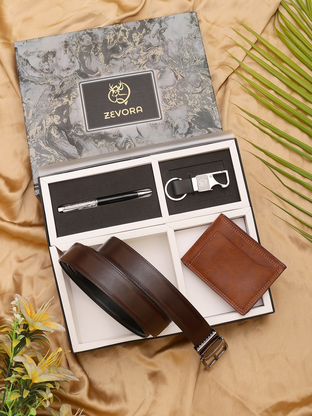 

ZEVORA Men Accessory Gift Set of, Brown