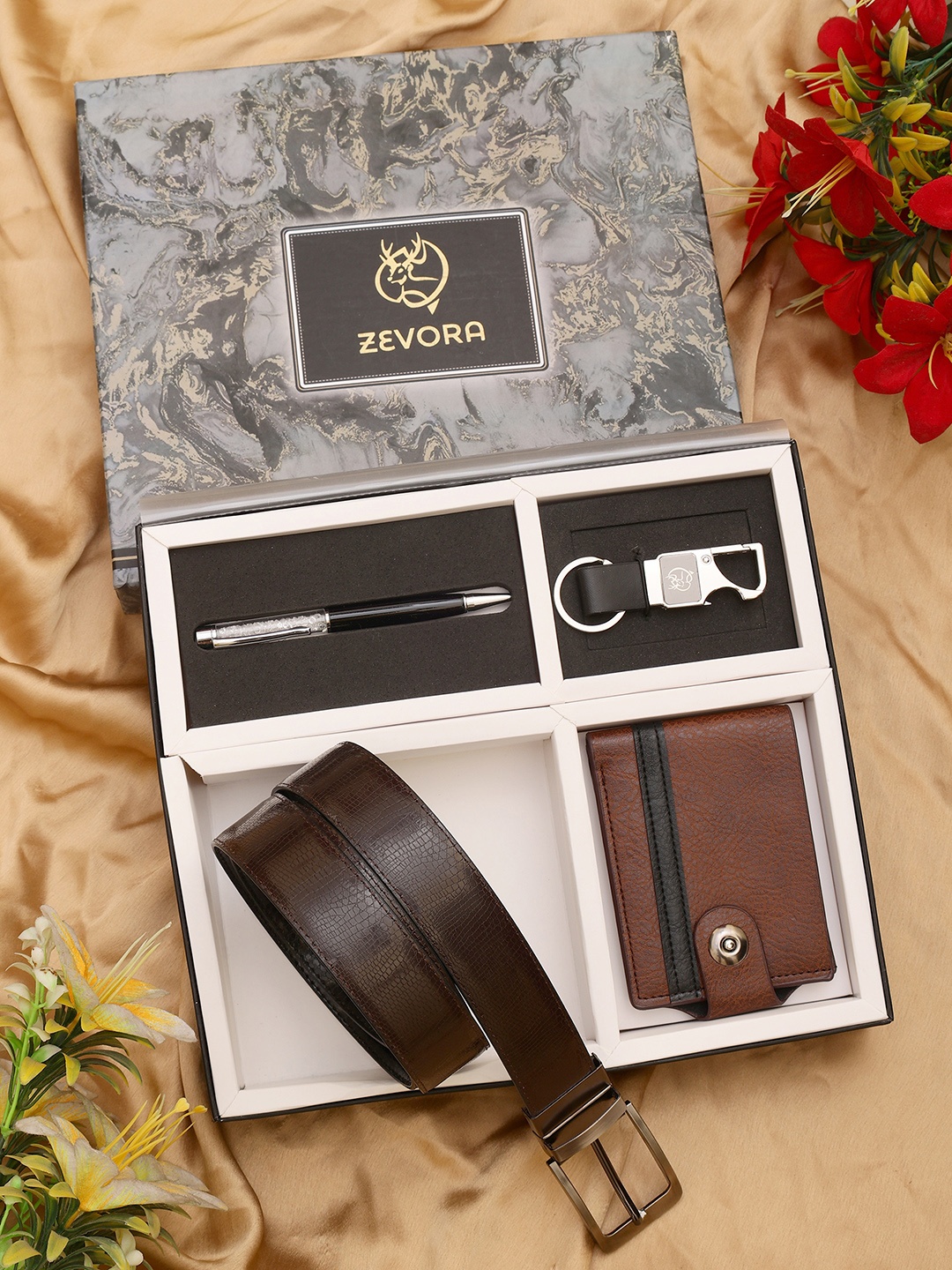 

ZEVORA Men Accessory Gift Set of, Brown