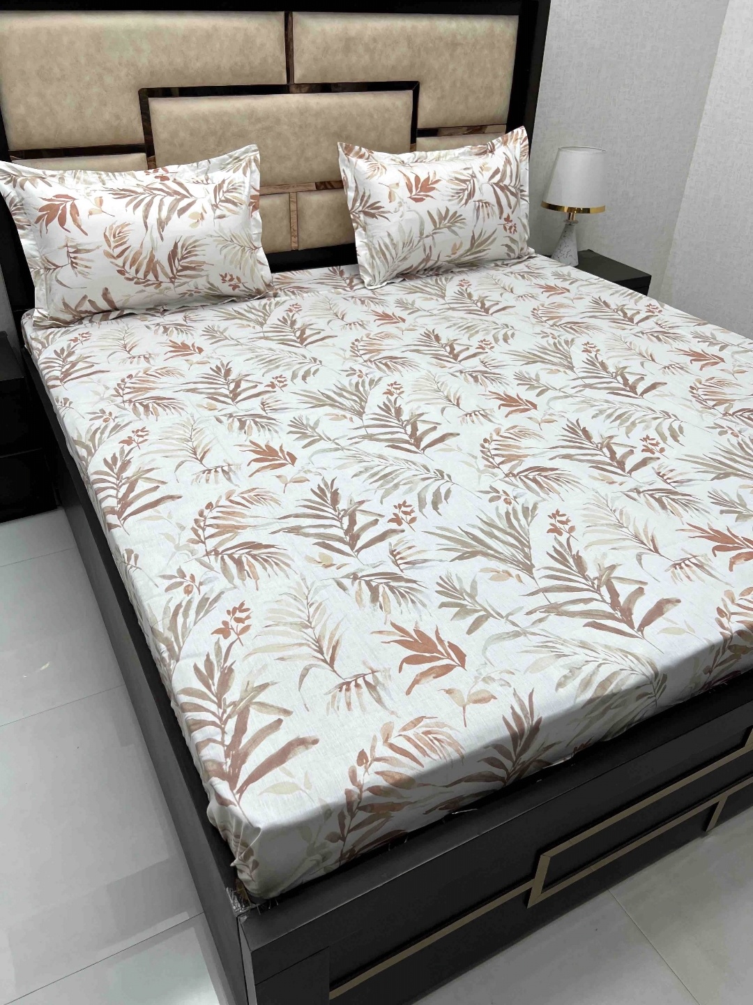

Pure Decor White & Brown Floral King 380 TC Bedsheet with 2 Pillow Covers