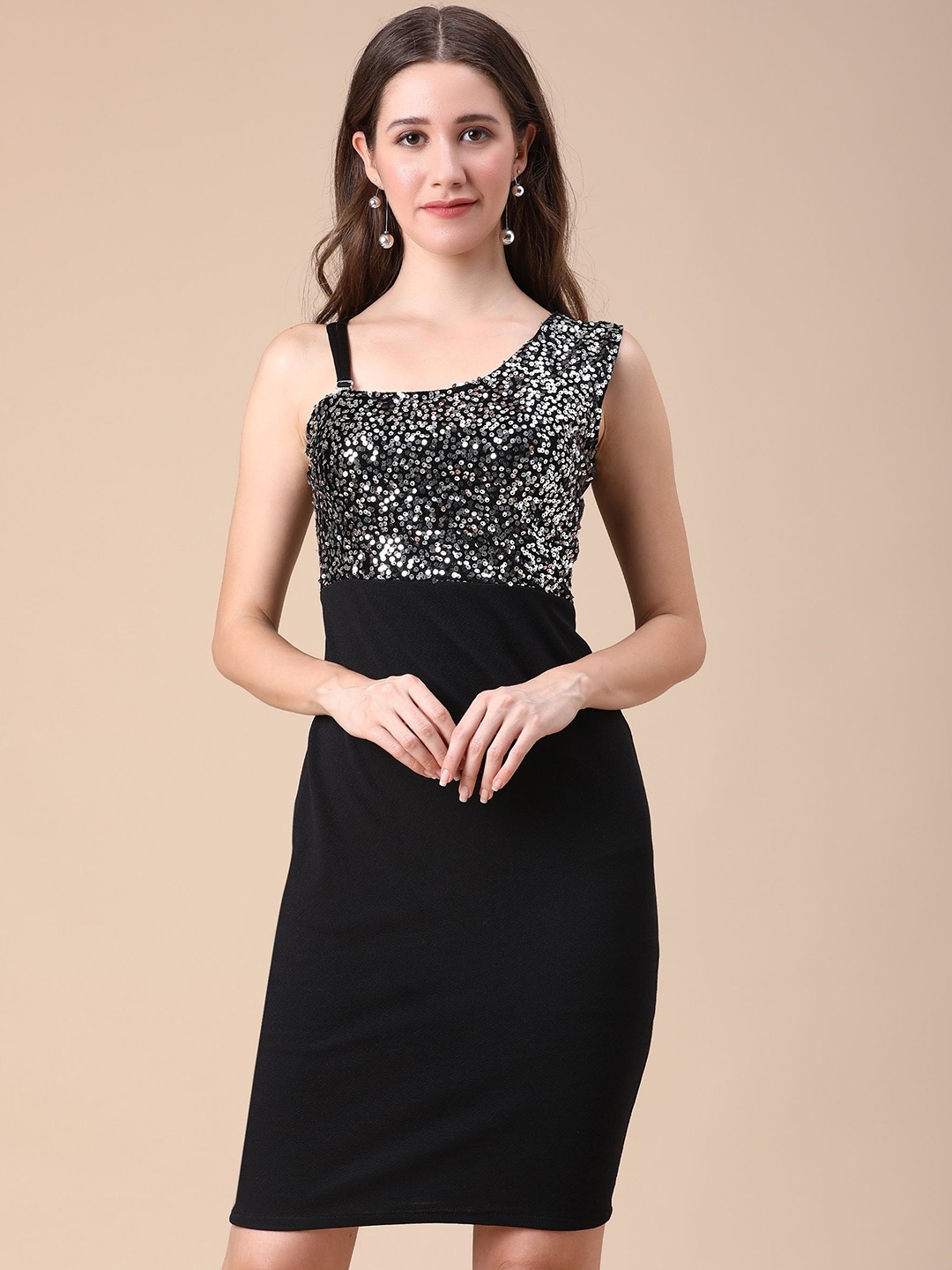 

Urban Komfort Shoulder Strap Embellished Sheath Dress, Black