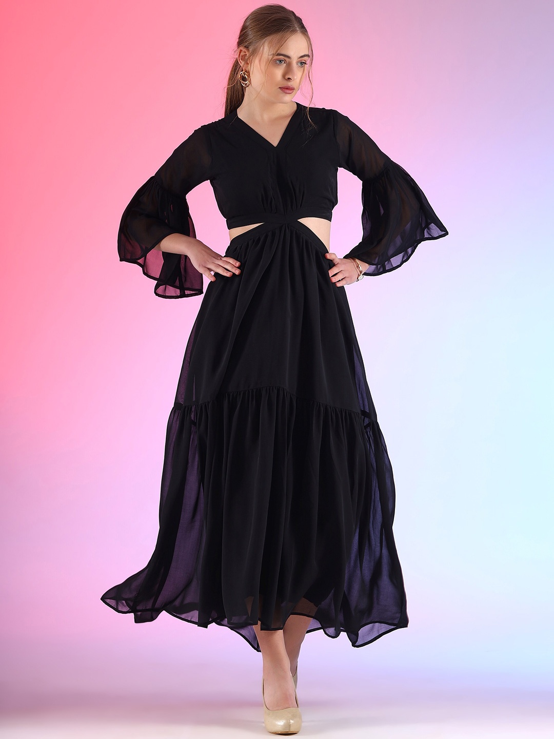 

Urban Komfort Flared Sleeve Maxi Dress, Black