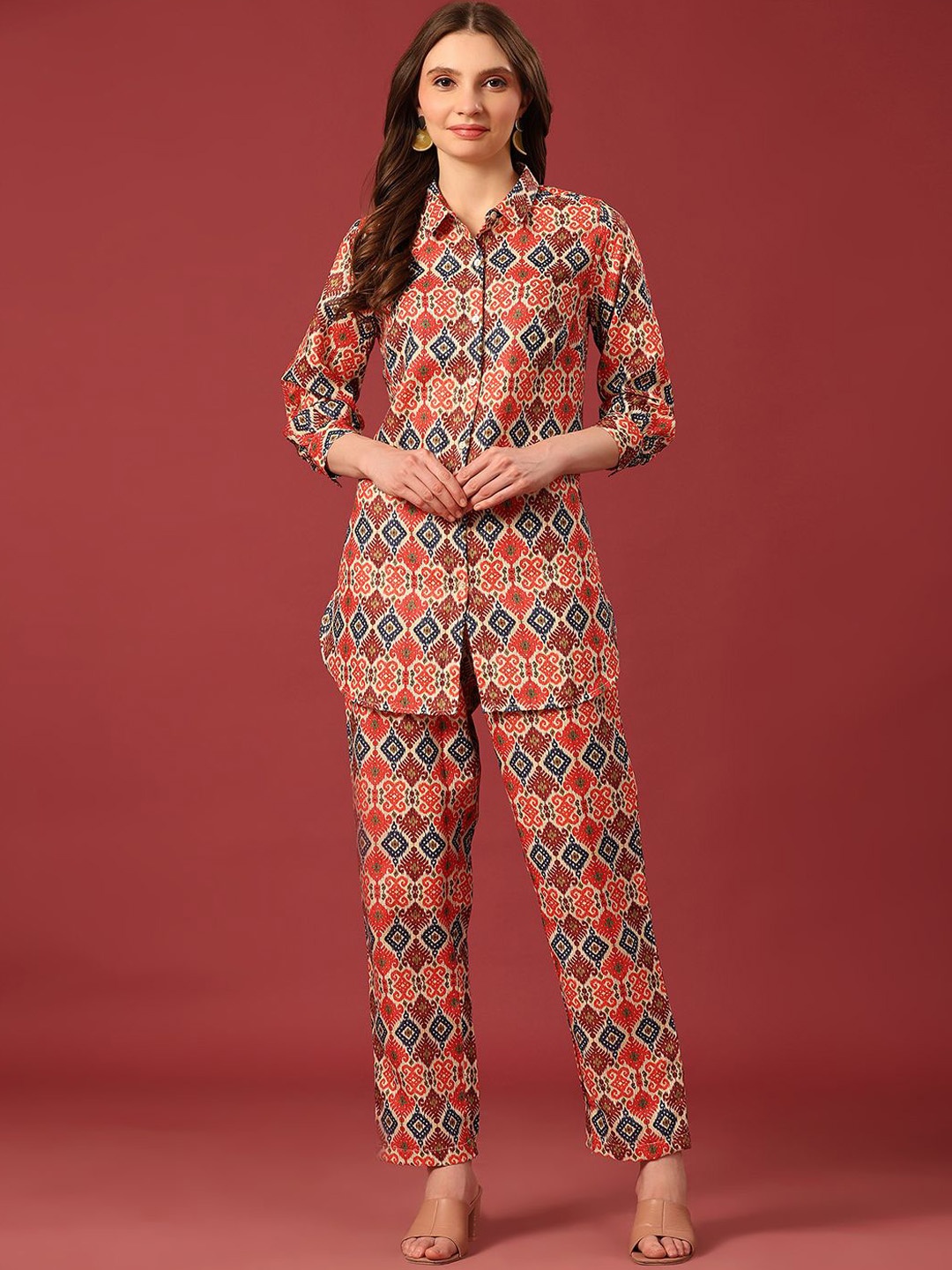 Poshak Hub Printed Tunic With Trousers Co-Ords, Orange