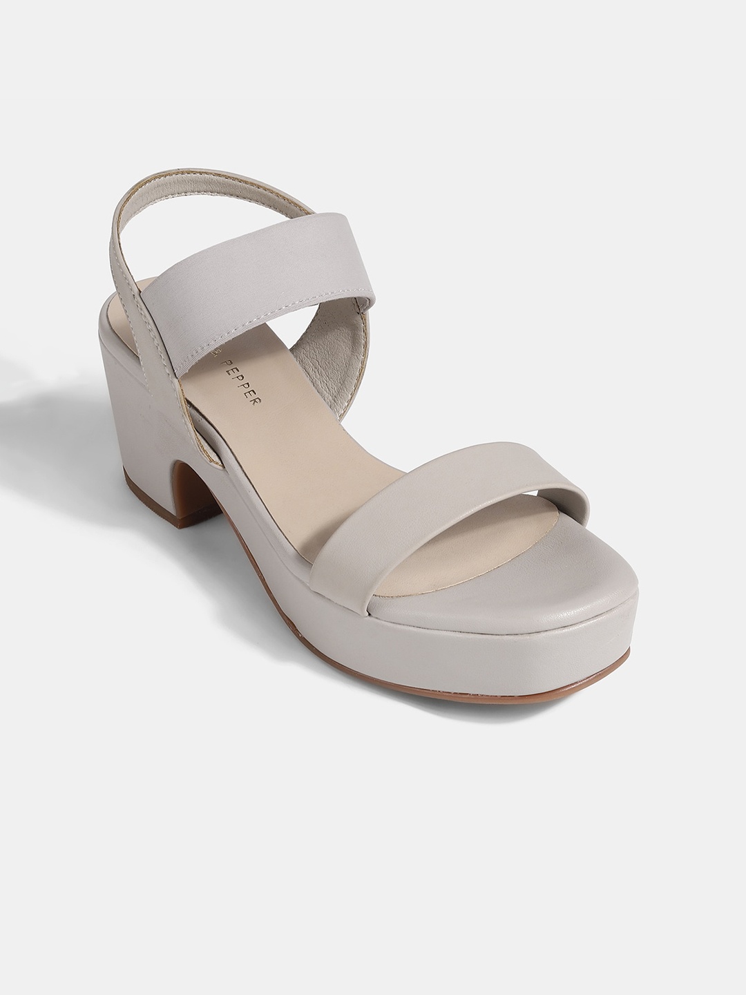 

LEMON & PEPPER PU Block Sandals, Grey