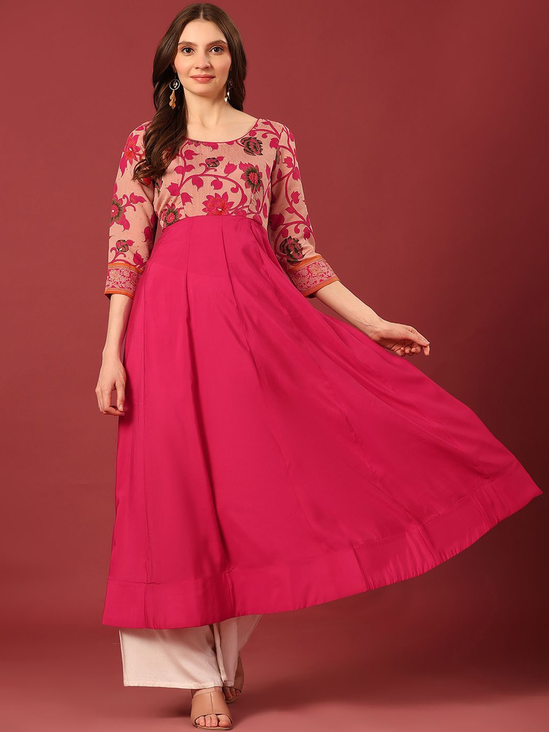 Poshak Hub Women Floral Printed Anarkali Kurta, Pink