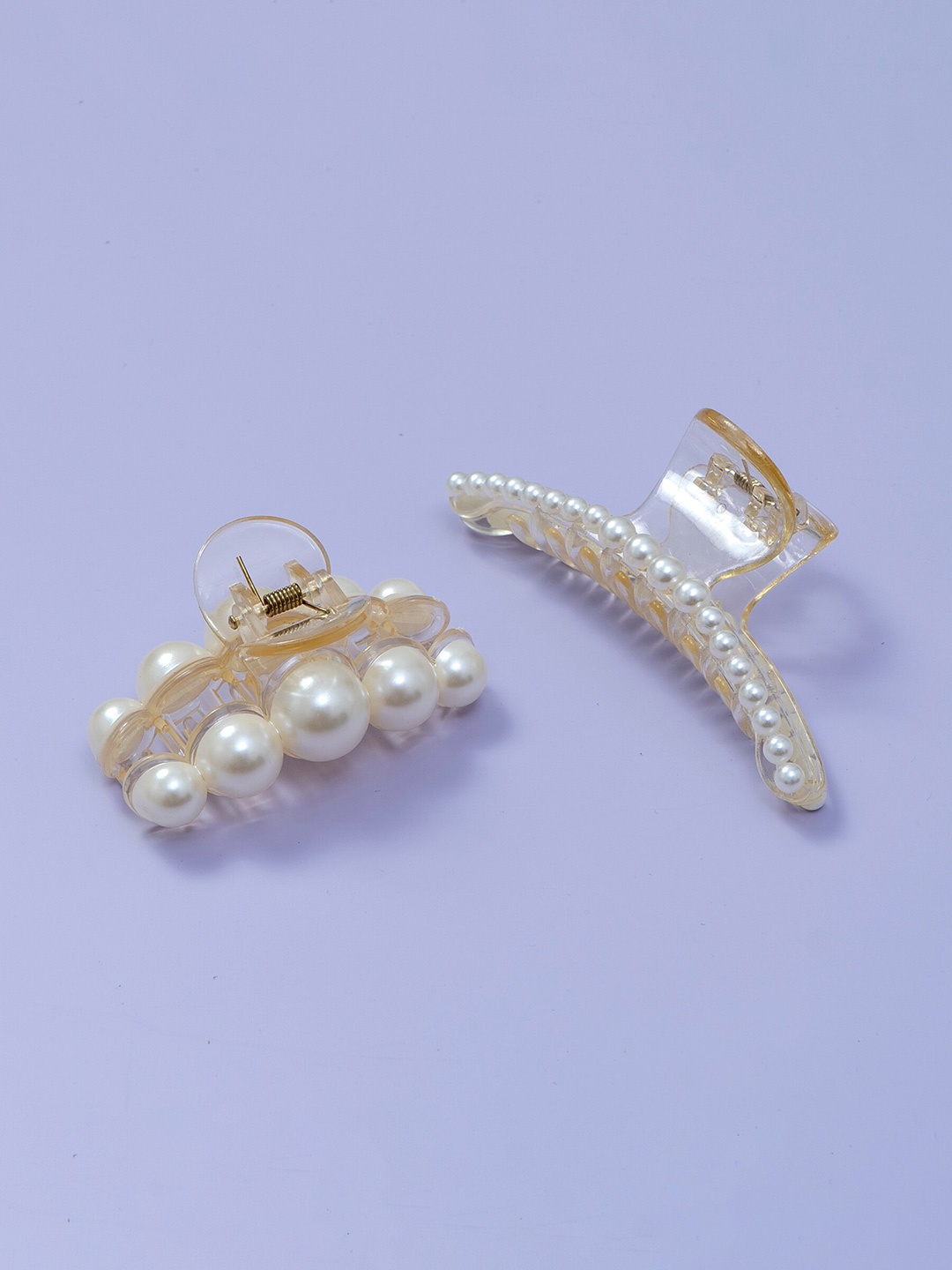 

Unboxkar.in Set of 2 Pearl Embellished Hair Claw Clips, Transparent