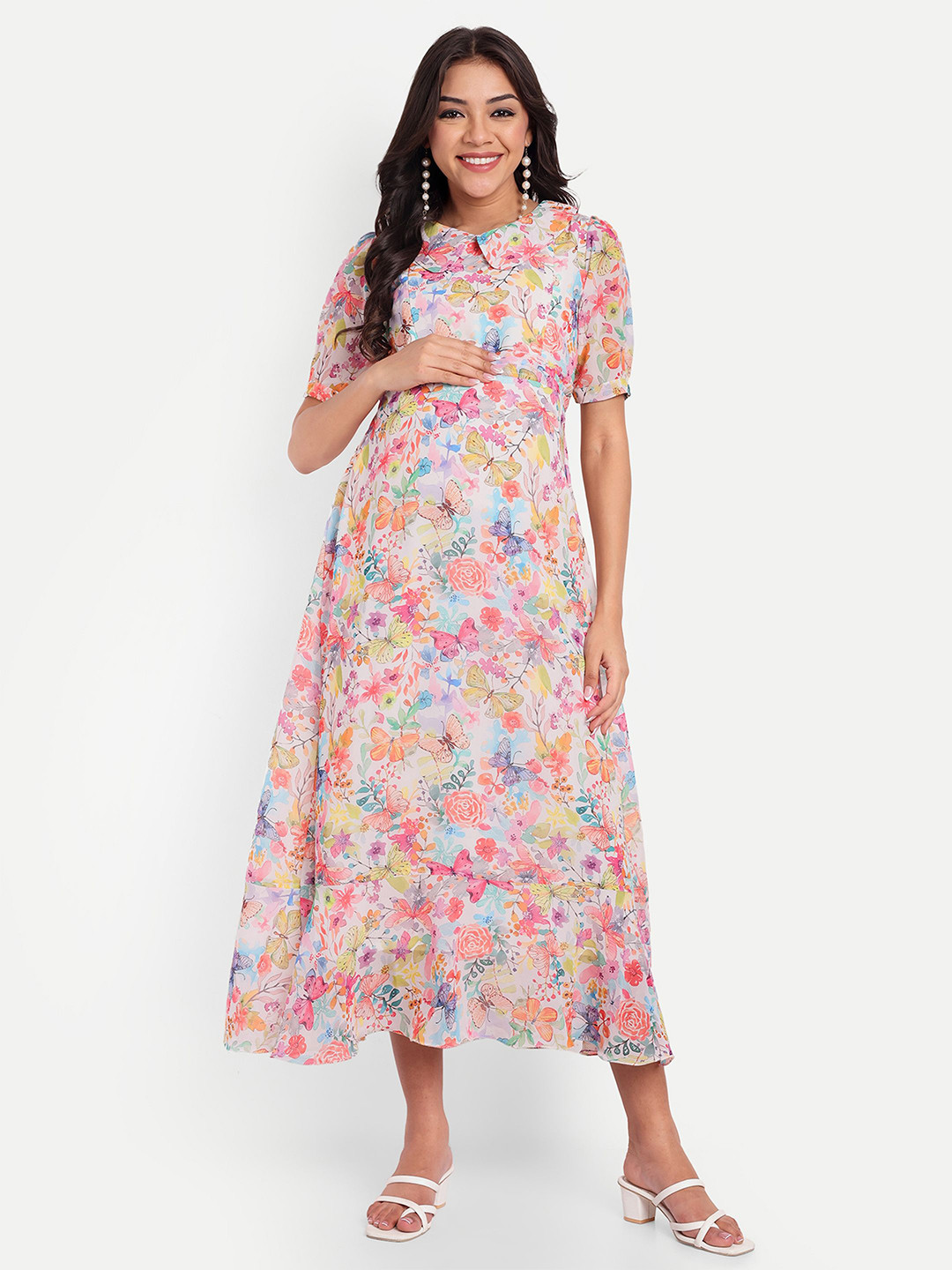 

THOTTIL Floral Print Maternity Empire Midi Dress, Multi