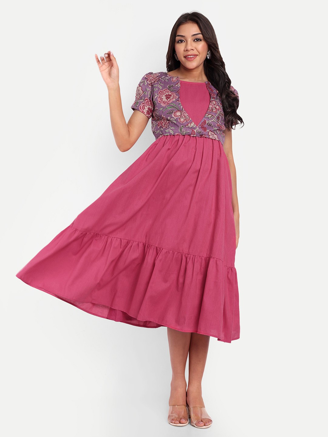 

THOTTIL Maternity Empire Midi Dress, Pink