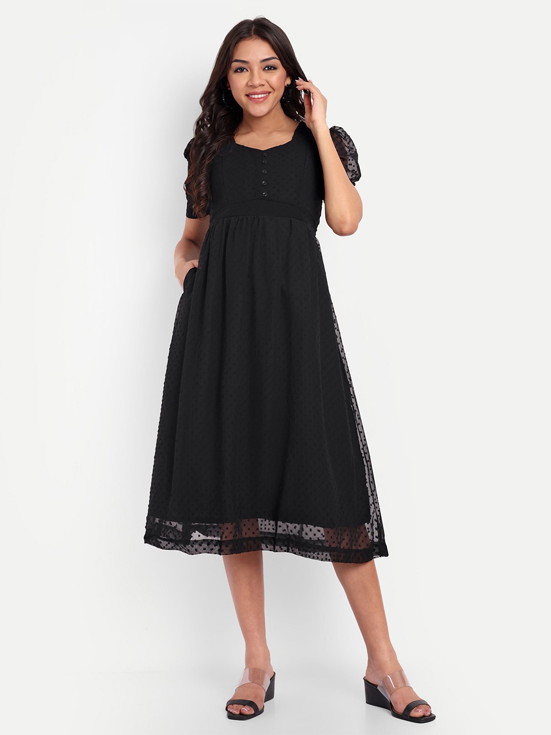 

THOTTIL Maternity Fit & Flare Midi Dress, Black
