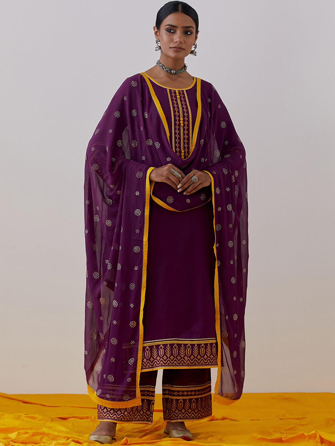 

THE INDIAN CAUSE Women Cold-Shoulder Sleeves Kurta, Purple