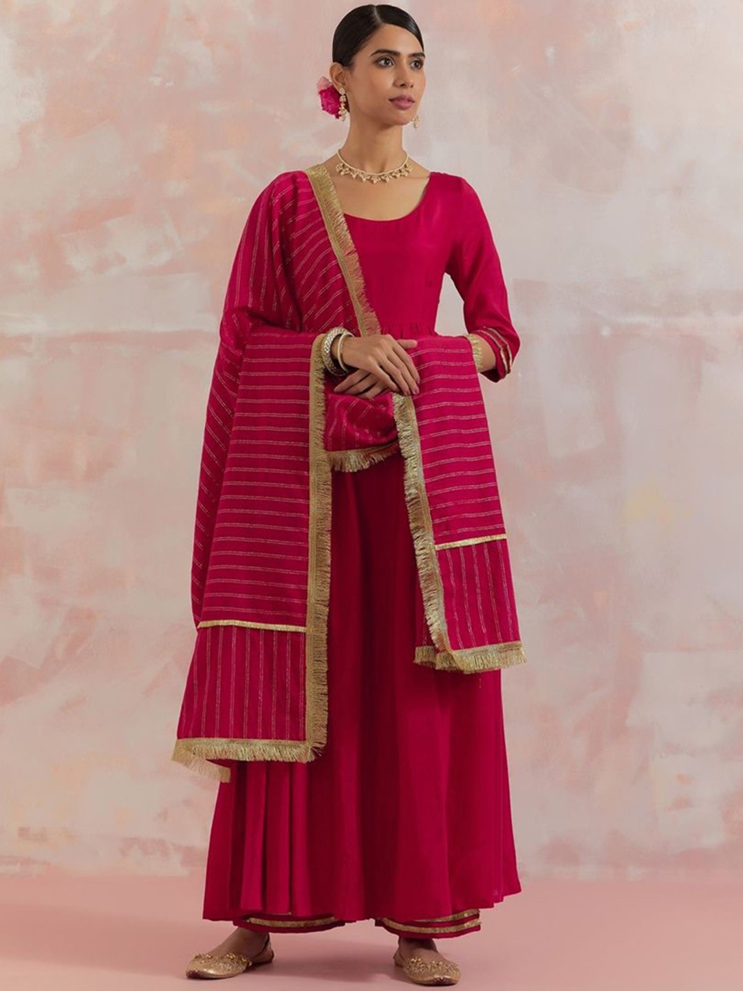 

THE INDIAN CAUSE Women Round Neck Anarkali Kurta, Red