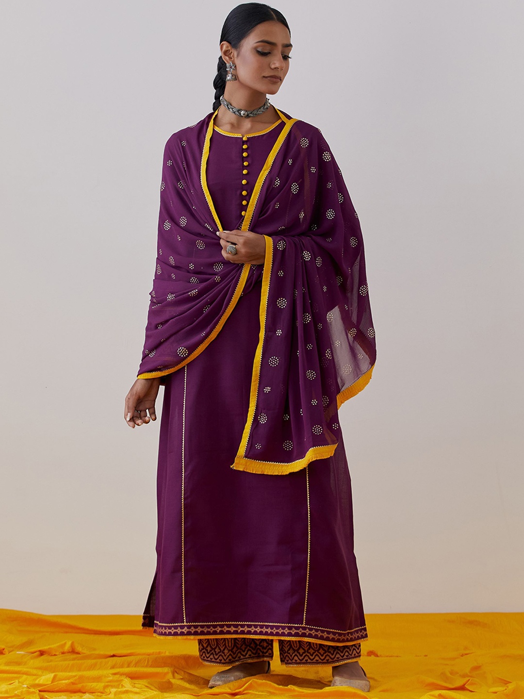 

THE INDIAN CAUSE Women Flared Sleeves Gotta Patti Kurta, Purple