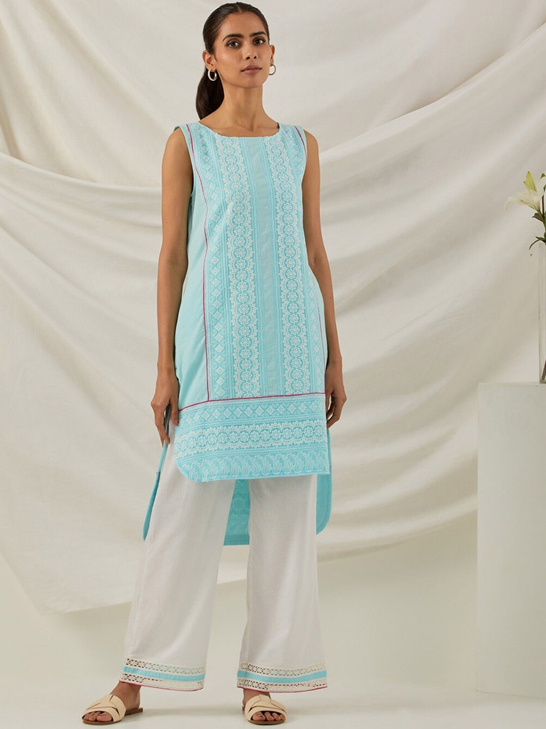 

THE INDIAN CAUSE Women Chikankari A-Line Kurta, Blue