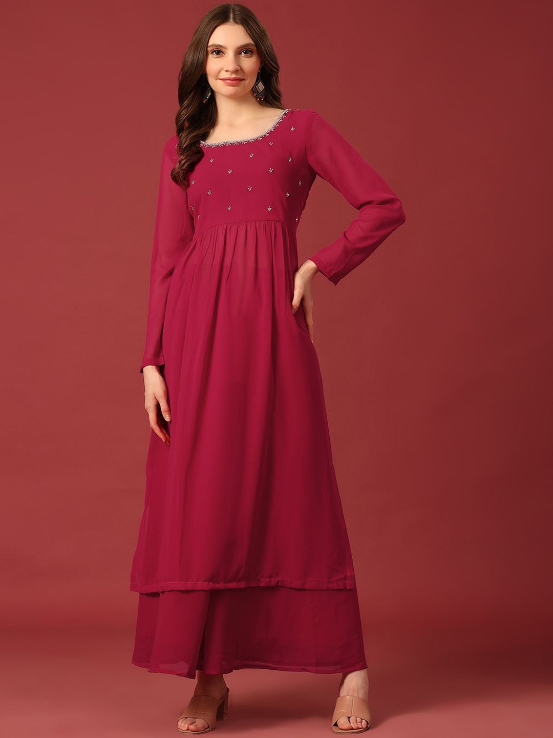 

Poshak Hub Women Anakali Kurta with Palazzos, Pink