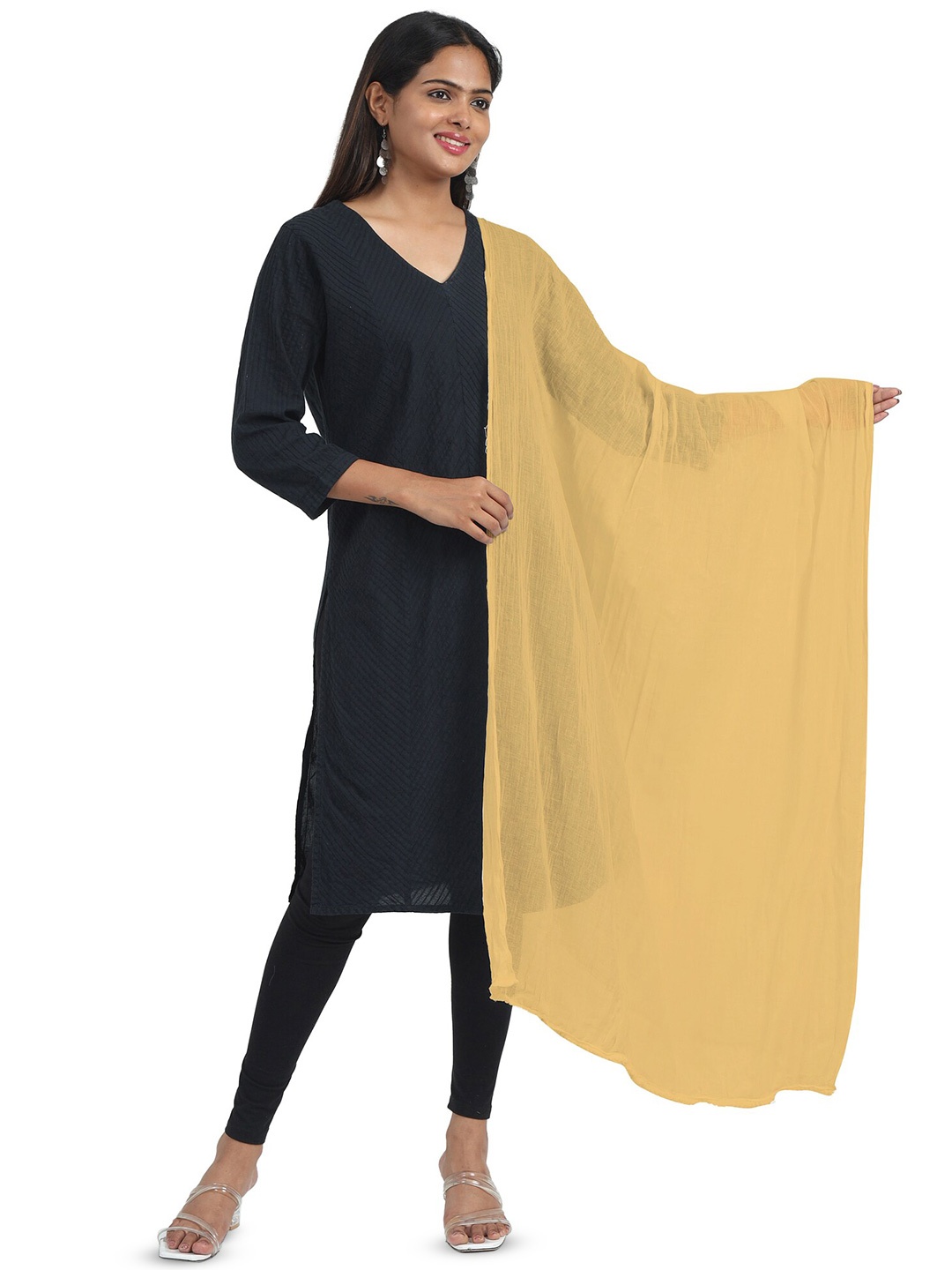 

MIRAAN Women Cotton PomPom Border Dupatta, Beige